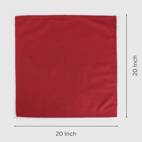 Image of FINGERCRAFT Lace Trim Cloth Napkins Set of 12, 20x20 Inch 100% Cotton Dinner Napkins, Reusable Washable Table Napkins for Wedding, Farmhouse Dining, Parties & Home Decor (Tango Red)