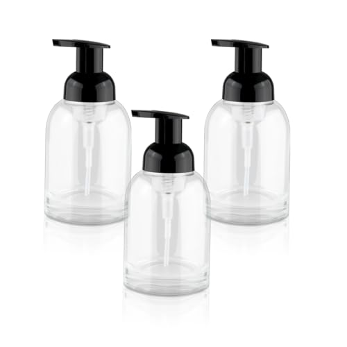 3 dispenser di sapone in vetro trasparente con pompa in schiuma, ricaricabile, contenitore per sapone liquido per shampoo, lavaggio del corpo, casa, cucina, 250 ml
