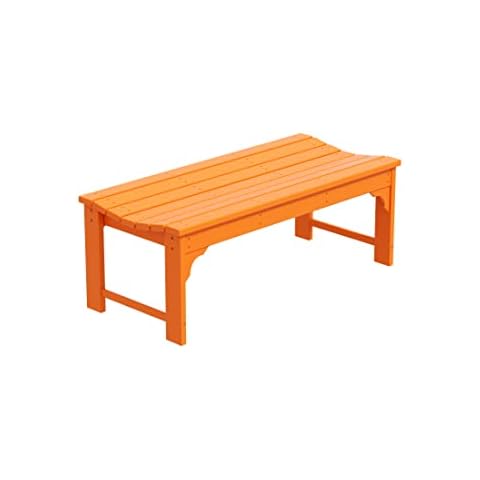 WestinTrends Malibu Outdoor Bench, All Weather Resistant Poly Lumber Backless Patio Garden Bench, Adirondack Curved Bench Seat for Comfort, Orange Cover