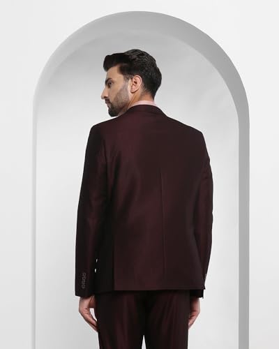 Image of Blackberrys Men Red Solid Slim Fit Suits