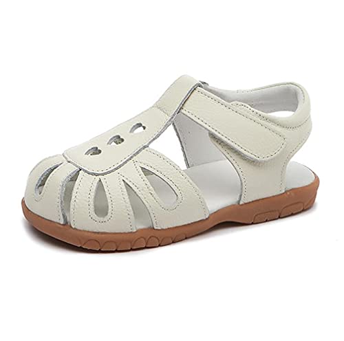 Kid Girl's Leather Closed Toe T-Strap Sandals Summer Ourdoor Cutout Princess Dress Flat Shoes