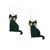 Producto de alta calidad YAQINUO Kawaii - Pendientes de gato de Halloween de madera con diseño de gatos negros y esqueletos, pendientes colgantes de gato, decoración de joyas