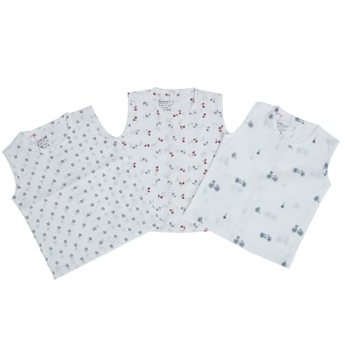 Image of 100% Cotton Printed Back Open Jabla | White Jhabla | for Newborn & Infants | All Season wear Jabala Baby Products | Sleeveless Regular Fit Vest | Assorted Pack of 3| Size - 0-3 Months