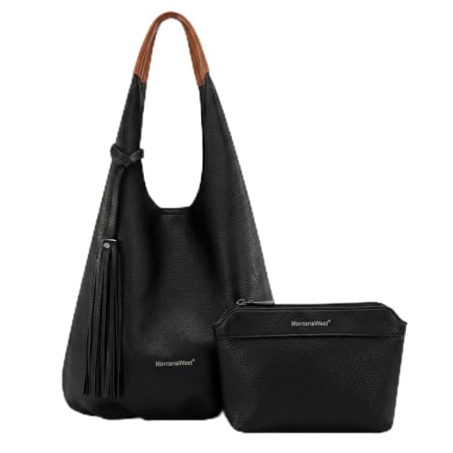 Image of Montana West Hobo Bags for Women Slouchy Handbags 2PCS Tassels Shoulder Bag with Comestic Bag