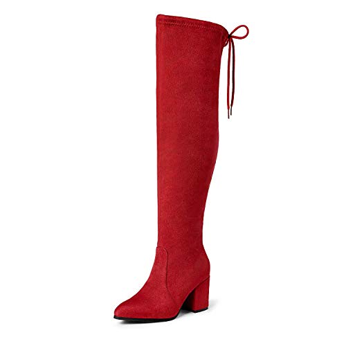 DREAM PAIRS Women’s Thigh High Boots Over the knee Stretch Block Heel Fashion Long Boots 5.5 Red/Gracie-2