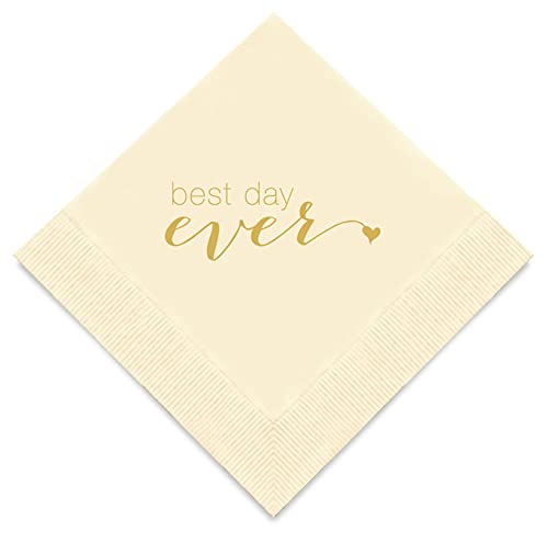 Weddingstar 3-Ply Gold Foil Cocktail Napkins Ivory - Best Day Ever