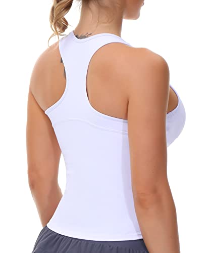 Women’s Racerback Workout Tank Tops With Built In Bra Sleeveless Running Yoga Shirts Slim Fit (Medium, White) #TOP1