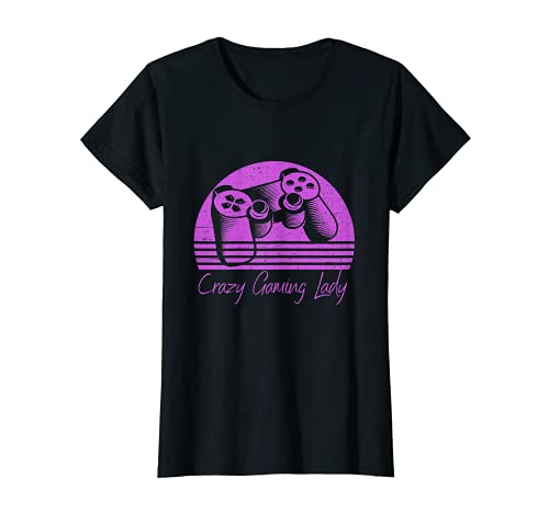 Gamer vidéo rétro Crazy Gaming Lady T-Shirt