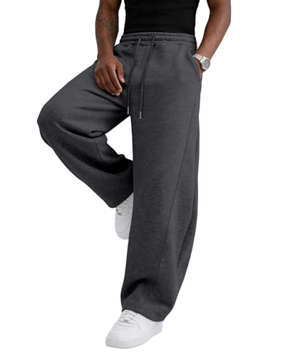 Image of Wangdo Men's Baggy Sweatpants Wide Leg Lounge Cotton Jogging Pants Casual Elastic Waist Joggers with Pockets