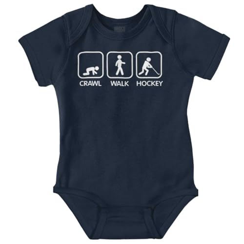 Brisco Brands Crawl Walk Hockey Street Sign Humor Baby Romper Boys or Girls