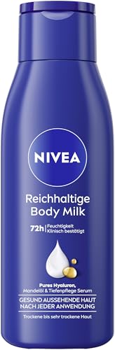 NIVEA Reichhaltige Body Milk Mini intensiv pflegende Körpercreme mit Mandelöl und Hyaluron Lotion mit Tiefenpflege Serum für 72h Feuchtigkeit (75 ml)