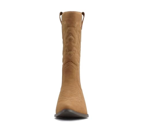 Image of Soda Women's Mug Round Toe Faux Suede Stacked Heel Western Ankle Bootie