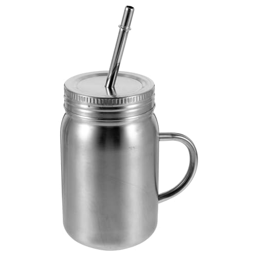 Abaodam Bocal Paille avec Inoxydable 500ml Couvercle Mason Acier