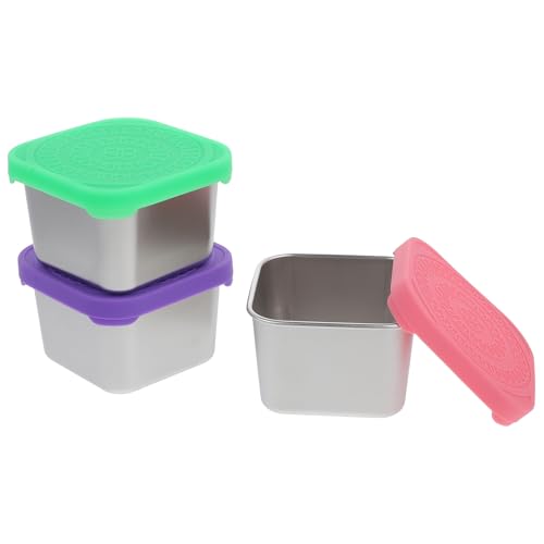 OSALADI Juego de 3 Vasos Cuadrados para Condimentos de Acero Inoxidable con Tapa Colores Rosa Púrpura y Verde Recipientes Portátiles para Salsas y Aderezos Picnic y Cocina