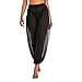 American Trends Women Beach Cover Up Pants Perspective High Waist Swimsuit Pants for Women Sheer Ruffle Bikini Bottoms Slit Black X-Large