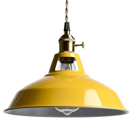 Image of YUBOLE Nordic Plug in Hanging Pendant Light with Yellow Metal Barn Shade