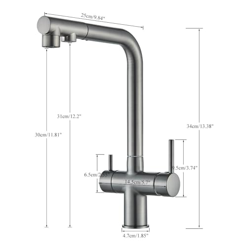 Robinet de cuisine à eau pure chrome avec mitigeur extractible pivotant - 6