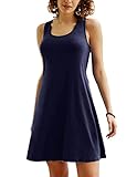 Avidlove Damen Nachthemd Sommer Kurz Nachtkleid Sexy Negligee Baumwolle Nachtwäsche Rundhals Sleepshirt Ärmellos Schlafshirt für Frauen Navyblau L