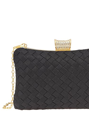 Women's Silky Satin Clutch Purses Woven Pattern Handbags Crown Clasp Party Formal Crossbody Bag With Chain4