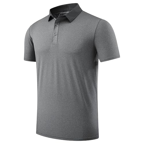 Men Ice Silk Short Sleeve Quarter Button T-Shirt Classic Comfy Lapel Pullover Tops Summer Quick Dry Fitness Shirts (Grey,Medium)