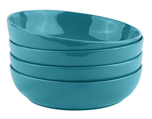 KooK Pasta Bowl, Salad Bowls, Soup, Serving Bowls, Ceramic, Large Capacity, Microwave & Dishwasher Safe, Set of 4, 40 Oz,(Ocean Blue)
