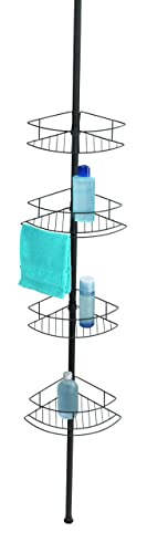 WENKO Etagère de Salle de Bain télescopique Dolcedo | 4 Paniers de Douche d'angle | Fixation sans perçage par Torsion réglable en Hauteur jusqu'à 2,75m| Acier INOX...