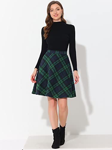 Allegra K Women's Plaids Vintage Tartan Elastic Waist Knee Length A-Line Skirt Large Green #TOP4