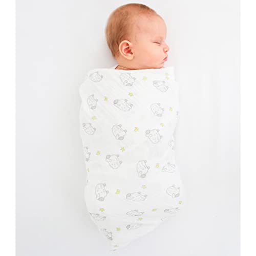 Image of SwaddleDesigns Muslin Swaddle Blankets, Swaddle Blanket for Baby Girl and Baby Boy, Little Lambs Goodnight, Sterling Gray & Pastel Yellow, Set of 3