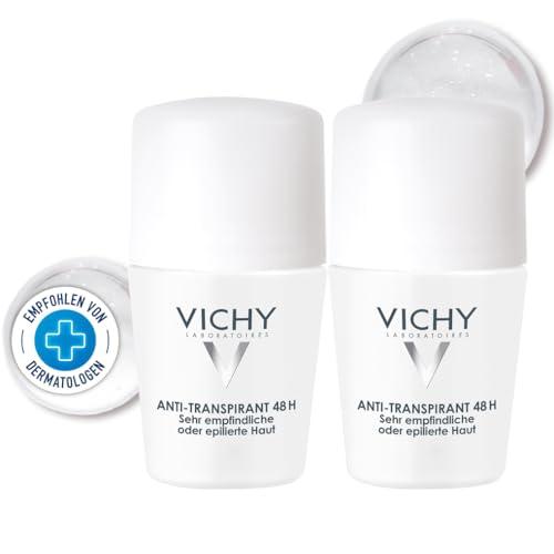 VICHY Anti-Transpirant 48h, Für sehr empfindliche oder epilierte Haut, bis zu 48 Stunden Wirkung, Roll-On, Dermo Tollerance, 2 x 50ml