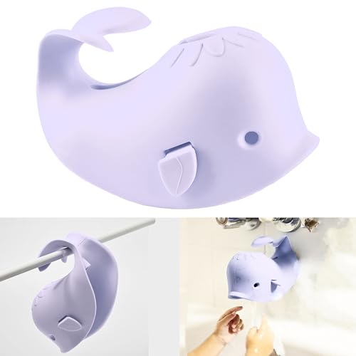 Image of Bath Spout Cover for Bathtub,Baby Shower Protector Cover A Fun Way to Protects Baby from Bumping Head During Bathing Time Cute Soft Whale Design Making for Enjoyable Safe Baths (Lavender)