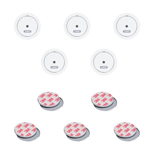 ABUS Mini-Rauchmelder GRWM30600 5er Set + Magnethalterungen - mit 10-Jahres-Batterie - Q-Label & DIN EN14604 zertifiziert - 85 dB Alarm - für Wohnräume, Wohnwagen & Wohnmobil - Weiß