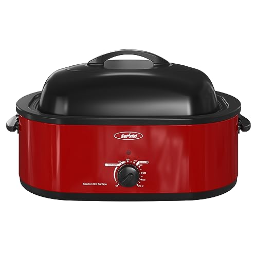 Image of Sunvivi Roaster Oven with Self-Basting Lid,20 Quart Electric Roaster with Removable Pan & Rack,150-450F Full-Range Temperature Control with Defrost /Warm Function,Stainless Steel,Red