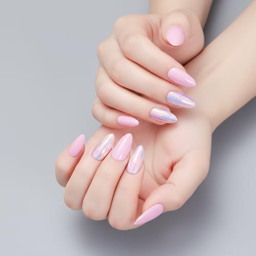 Acrylic Press On Nails Almond - Iridescent Pink Glow, $3.99 Set