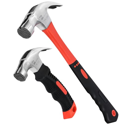 Upgrades 16oz & 8oz Claw Hammer Set with Magnetic Nail Holder, Non-Slip Grip, Dual Nail Grooves Ergonomic Handle for Precision & Safety