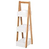 Design Regal: Ihr Holzregal im A-Shape besticht durch die Kombination aus natürlichem Bambus und weißen Ablagefächern. Das helle Design ist einladend und ergänzt Ihren Wohnraum in vielerlei Hinsicht.