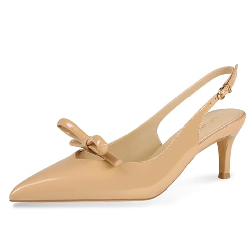 baobeijiadao Womens Slingback Kitten Heels Pointed Toe Bow Knot Pumps Closed Toe Heeled Sandals Slip On Dress Shoes for Women