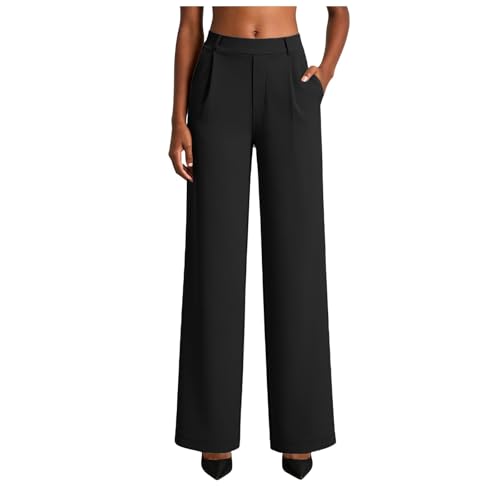 Pantalon ample femme taille haute jambes larges avec poches