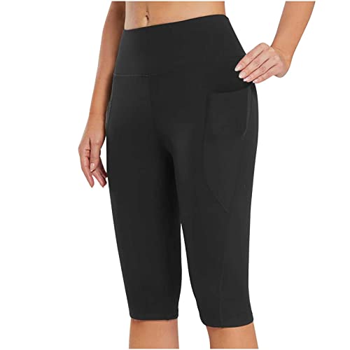 Dhyuen Damen Leggings High Waist für Fitness Sport Freizeit Angenehm Bauchkontrolle Workout Yoga Pilates Lange Gamaschen Mit Taschen Kurze Weiche Aktive Jogginghose (Black, L) Cover