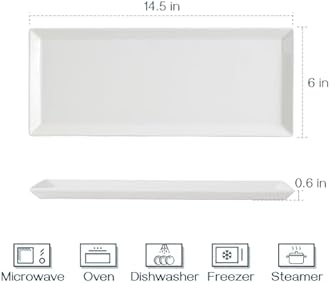 DOWAN Large Serving Platter, 14.5"/36.8cm White Rectangle Dinner Plates Porcelain, Suitable for Appetizers, Meat, Dessert, Pasta, Buffets, Party, Dishwasher & Microwave Safe, Set of 4, Soft White