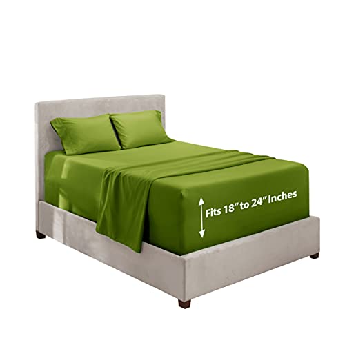 Image of Hearth & Harbor Extra Deep Pocket Sheets - 4 Piece Hotel Luxury Sheet Set Fits Up to 24 inch Mattress - Ultra Soft Luxury Bed Sheet Set - Soft & Breathable - Queen, Calla Green
