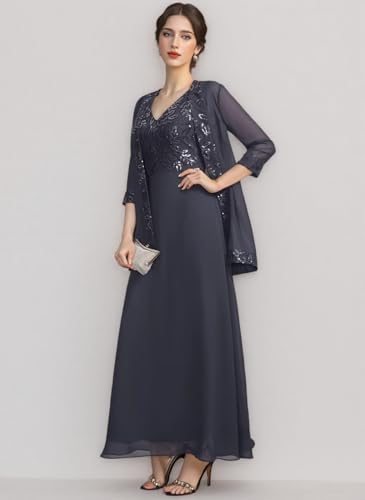 2 Pieces Mother of The Bride Dresses for Women V Neck Wedding Formal Evening Dress with Jacket MDB0042