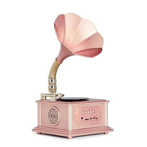 HdjjLtor Tocadiscos De Gramófono Nostalgia, Sistema De Música Bluetooth De Madera, Sistema De Radio Estéreo MP3 con Decoración Retro USB con Estilo,Rosado