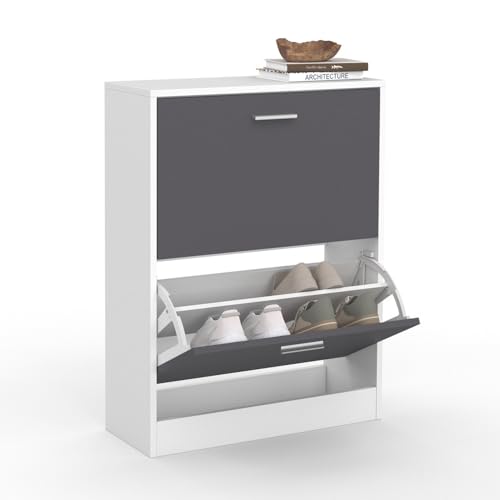 IDMarket - Meuble à Chaussures 12 Paires KLARK Blanc 2 Portes Grises