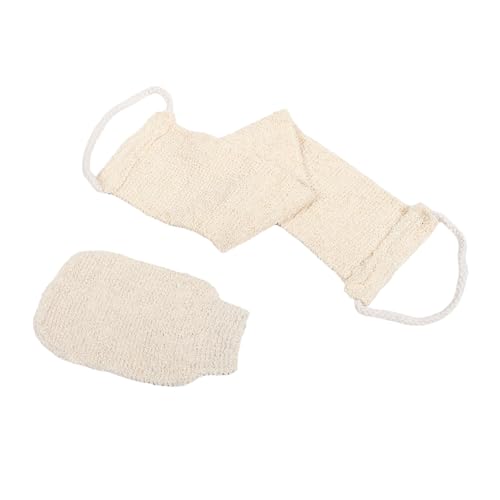 ABOOFAN 2 piezas Exfoliante para Ducha con Guantes y Toalla Larga para Espalda Diseño Ergonómico Beige Suave y Eficaz para Hombres y Mujeres Casa Hotel o Gimnasio