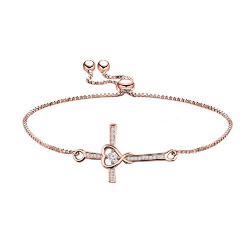 Image of CHOORO Christian Jewelry Sideways Cross Bracelet Side Cross Adjustable Bracelet Christian Bracelet Religious Jewelry Baptism Bracelet Confirmation Bracelet