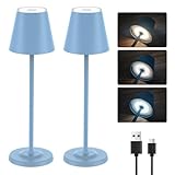 LED Tischlampe Kabellos, 5500mAh Aufladbar Akku Tischleuchte mit 3 Höhen Verstellbar, 3 Farbten Dimmbare Wasserdichte Aluminium Touch Tischlampe für Esszimmer, Schlafzimmer, Terrasse [2er Set,Blau]