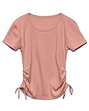 Picture of Imily Bela Girls Tees Shirts Cute Crew Neck Short Sleeve Side Drawstring Solid Tops Kids Children Summer Clothes Pink