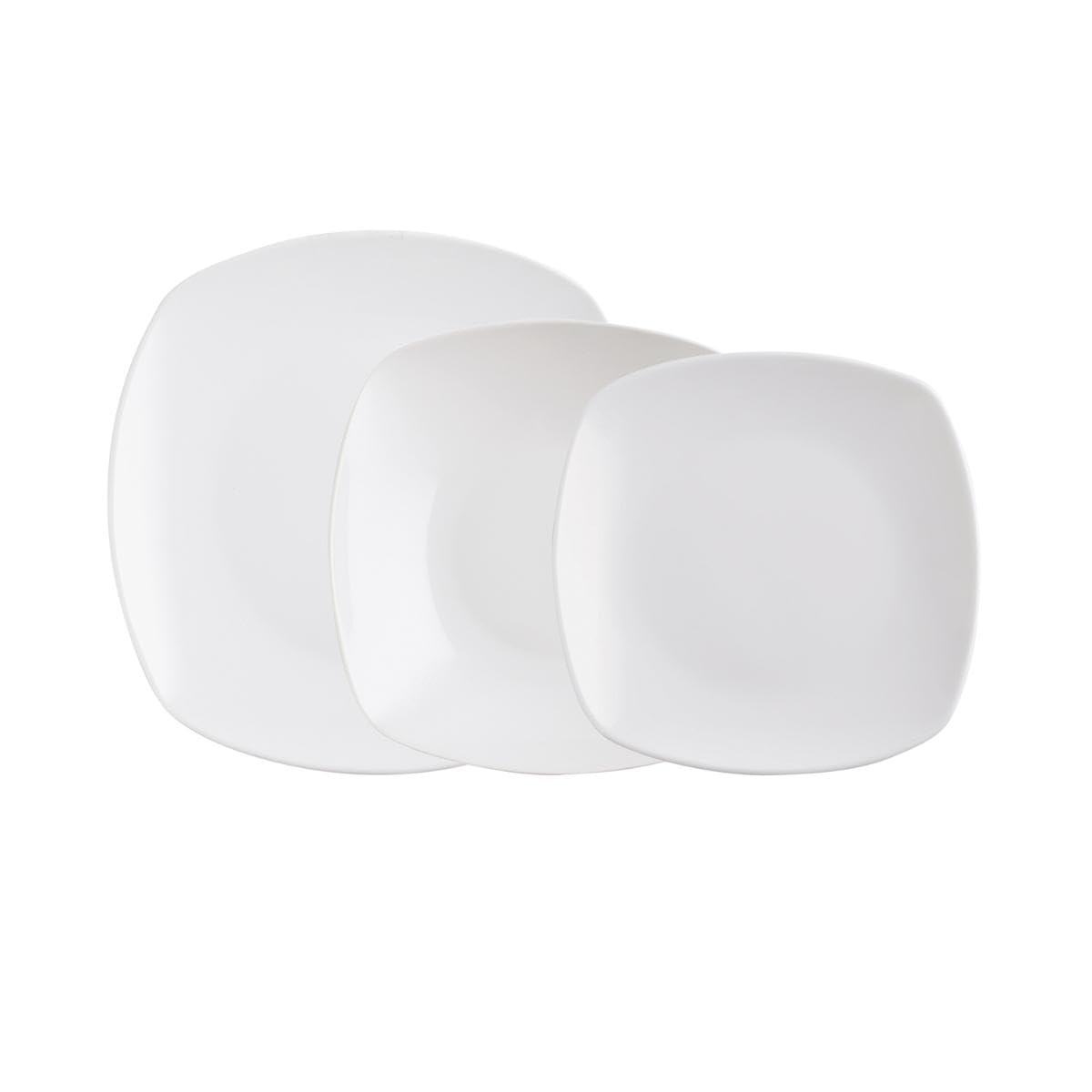 Quid Vaisselle en porcelaine carrée blanche 12 pièces - 4 personnes Passe au micro-ondes Blanc et résistance au quotidien