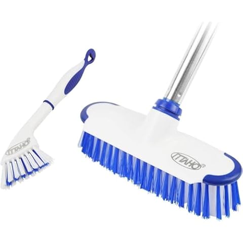 ITTAHO Floor Scrub Brush with Long Handle, 2 in 1 Deck Scrub Brush, Stiff Bristle Scrub Broom & Cleaning Brush for Tile Floor,Deck,Patio,Marble,Garage,Wall, Kitchen,Bathroom Cover