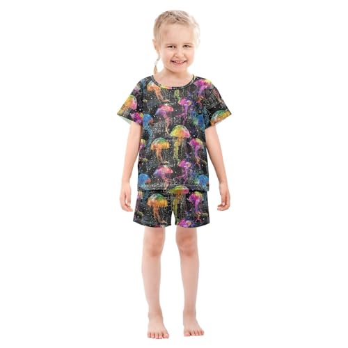 ALAZA Rainbow Jellyfish Music Notes Pajama Set Short Sleeve Sleepwear Soft Lounge Nightwear3